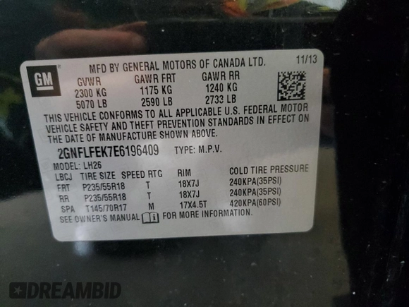 2014 Chevrolet Equinox LT z VIN 2GNFLFEK7E6196409, wystawiony jako Copart lot #56303025 z przebiegiem 102 856 mil mil oraz Czysty tytuł • Clean title. Historia ofert i sprzedaży dostępna na DreamBid. Obrazek 13.