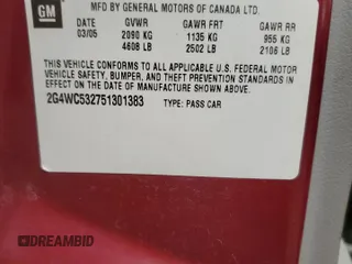 2005 Buick LaCrosse CX z VIN 2G4WC532751301383, wystawiony jako Copart lot #58575385 z przebiegiem 199 437 mil mil oraz Nie do naprawy • Non repairable. Historia ofert i sprzedaży dostępna na DreamBid. Obrazek 12.