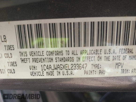 2014 Jeep Wrangler Sport with VIN 1C4AJWAGXEL233647, listed as a IAAI auction lot 39993785 with Not Provided miles and . Bid and sale history available at DreamBid. Image 9.