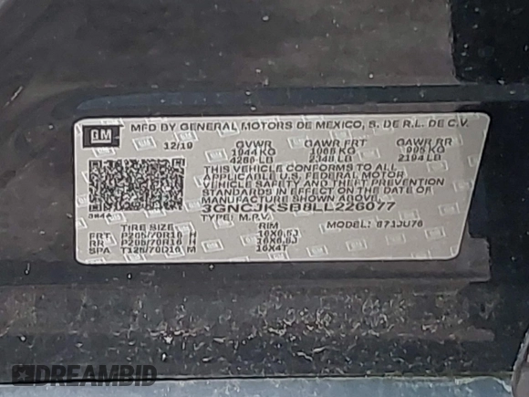 2020 Chevrolet Trax LS with VIN 3GNCJKSB8LL226077, listed as a IAAI auction lot 42157425 with 99,947 mi miles and . Bid and sale history available at DreamBid. Image 9.
