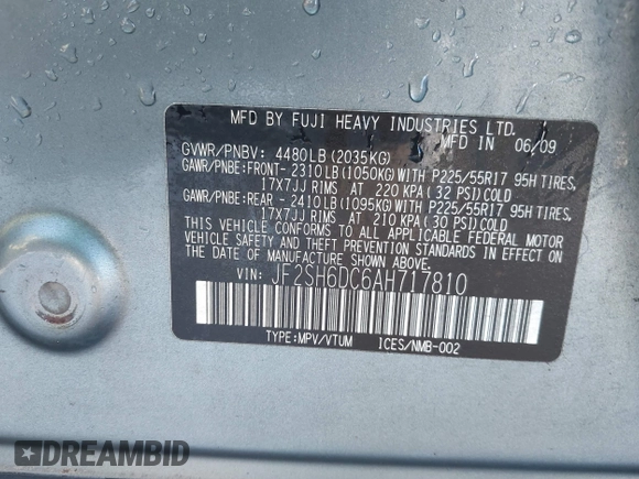 2010 Subaru Forester X Limited with VIN JF2SH6DC6AH717810, listed as a IAAI auction lot 41857241 with 139,210 mi miles and . Bid and sale history available at DreamBid. Image 9.