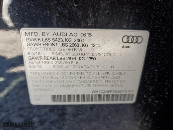 2016 Audi Q5 Premium with VIN WA1C2AFP3GA015107, listed as a Copart auction lot 48521955 with 161,087 mi miles and Salvage Title. Bid and sale history available at carsss.com. Image 13.
