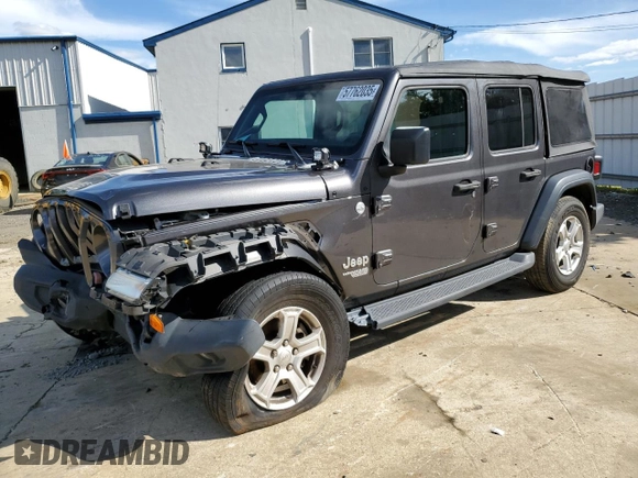 2018 Jeep Wrangler Unlimited Sport S with VIN 1C4HJXDG9JW273212, listed as a Copart auction lot 57762035 with 79,678 mi miles and Salvage title. Bid and sale history available at DreamBid. Image 1.
