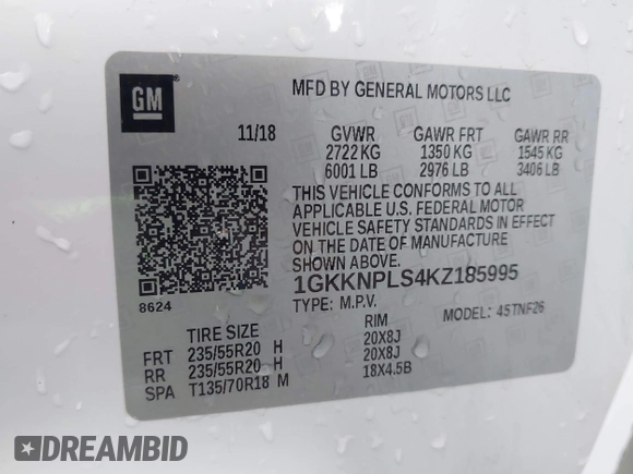 2019 GMC Acadia Denali with VIN 1GKKNPLS4KZ185995, listed as a IAAI auction lot 42110820 with 130,617 mi miles and . Bid and sale history available at carsss.com. Image 9.