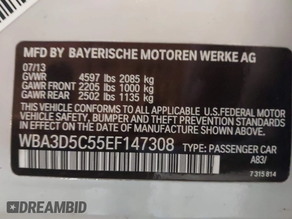 2014 BMW 3 Series 328d xDrive with VIN WBA3D5C55EF147308, listed as a IAAI auction lot 41499435 with 104,941 mi miles. Bid and sale history available at carsss.com. Image 9.