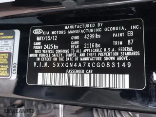 2012 Kia Optima EX with VIN 5XXGN4A7XCG083149, listed as a IAAI auction lot 41643843 with 131,726 mi miles. Bid and sale history available at carsss.com. Image 9.
