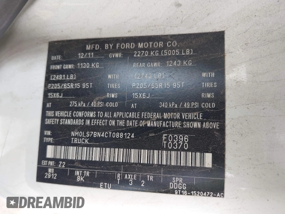 2012 Ford Transit Connect XLT with VIN NM0LS7BN4CT088124, listed as a IAAI auction lot 42398905 with 203,832 mi miles and . Bid and sale history available at DreamBid. Image 9.