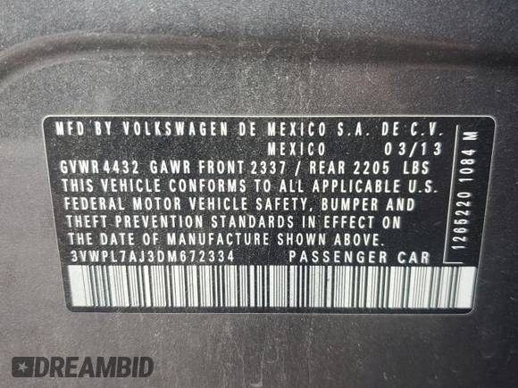 2013 Volkswagen Jetta TDI w/Sunroof & Nav z VIN 3VWPL7AJ3DM672334, wystawiony jako Copart lot #65382525 z przebiegiem 101 307 mil mil oraz Szkoda całkowita • Salvage title. Historia ofert i sprzedaży dostępna na DreamBid. Obrazek 12.