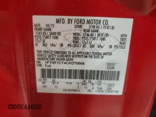 2012 Ford F-150 XL with VIN 1FTNF1CT4CKD70666, listed as a Copart auction lot 43207175 with 202,366 mi miles and Salvage title. Bid and sale history available at DreamBid. Image 12.
