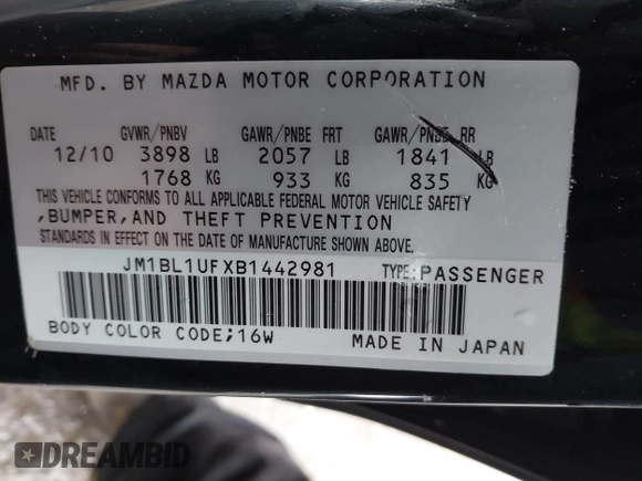 2011 Mazda 3 i Sport with VIN JM1BL1UFXB1442981, listed as a IAAI auction lot 41974300 with 112,601 mi miles. Bid and sale history available at carsss.com. Image 9.