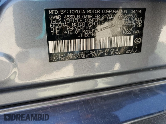 2014 Lexus GS 350 с VIN JTHBE1BL3E5038855, выставлен на аукционе Copart как лот 57054105 с пробегом 156 930 миль миль и Списание • Salvage title. История ставок и продаж доступна на DreamBid. Изображение 12.