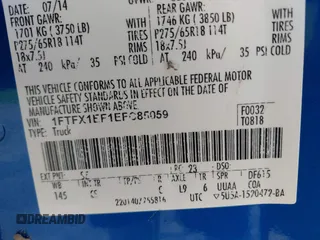 2014 Ford F-150 XL with VIN 1FTFX1EF1EFC85059, listed as a IAAI auction lot 41524443 with 85,882 mi miles. Bid and sale history available at carsss.com. Image 9.