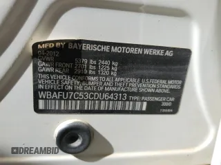 2012 BMW 5 Series 535i xDrive with VIN WBAFU7C53CDU64313, listed as a Copart auction lot 46870845 with Not Provided miles and Salvage Title. Bid and sale history available at DreamBid. Image 12.