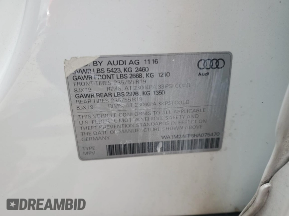 2017 Audi Q5 Premium Plus z VIN WA1M2AFP6HA075470, wystawiony jako Copart lot #58462345 z przebiegiem 126 812 mil mil oraz Szkoda całkowita • Salvage title. Historia ofert i sprzedaży dostępna na DreamBid. Obrazek 13.