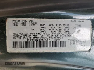 1999 Toyota Tacoma PreRunner with VIN 4TASN92N2XZ497397, listed as a Copart auction lot 56367005 with 281,137 mi miles and Salvage title. Bid and sale history available at DreamBid. Image 12.