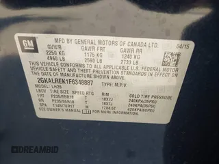 2015 GMC Terrain SLE z VIN 2GKALREK1F6348887, wystawiony jako IAAI lot #42474245 z przebiegiem 101 107 mil mil oraz . Historia ofert i sprzedaży dostępna na DreamBid. Obrazek 9.