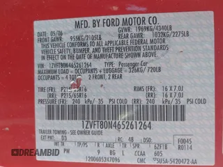 2006 Ford Mustang Standard with VIN 1ZVFT80N465261264, listed as a IAAI auction lot 41629083 with 85,945 mi miles. Bid and sale history available at carsss.com. Image 9.