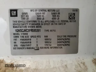 2015 Chevrolet Suburban LT z VIN 1GNSCJKC3FR585391, wystawiony jako Copart lot #88498085 z przebiegiem Nie podano mil oraz Szkoda całkowita • Salvage title. Historia ofert i sprzedaży dostępna na DreamBid. Obrazek 13.