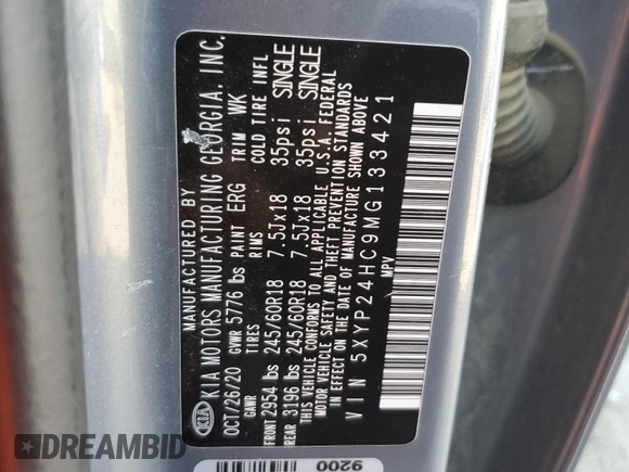 2021 Kia Telluride LX с VIN 5XYP24HC9MG133421, выставлен на аукционе Copart как лот 58063185 с пробегом 110 588 миль миль и Списание • Salvage title. История ставок и продаж доступна на DreamBid. Изображение 13.
