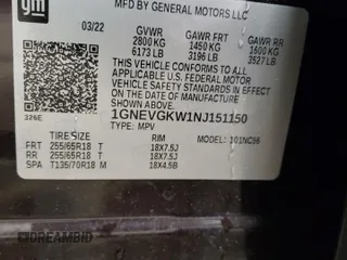 2022 Chevrolet Traverse LT Cloth z VIN 1GNEVGKW1NJ151150, wystawiony jako Copart lot #55444375 z przebiegiem 31 076 mil mil oraz Szkoda całkowita • Salvage title. Historia ofert i sprzedaży dostępna na DreamBid. Obrazek 14.
