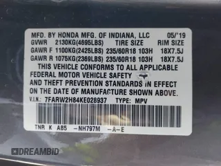 2019 Honda CR-V EX-L with VIN 7FARW2H84KE028937, listed as a IAAI auction lot 41859167 with 75,710 mi miles. Bid and sale history available at carsss.com. Image 9.
