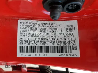 2020 Honda Civic Si z VIN 2HGFC1E54LH700973, wystawiony jako Copart lot #48518285 z przebiegiem 61 421 mil mil oraz Szkoda całkowita • Salvage title. Historia ofert i sprzedaży dostępna na DreamBid. Obrazek 13.
