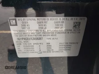 2012 Cadillac SRX Premium Collection with VIN 3GYFNCE37CS606287, listed as a IAAI auction lot 42662102 with 91,849 mi miles and . Bid and sale history available at DreamBid. Image 9.