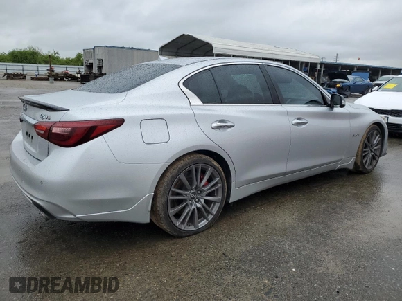 2018 Infiniti Q50 Red Sport 400 with VIN JN1FV7AP7JM461483, listed as a Copart auction lot 49177425 with 115,605 mi miles and Salvage title. Bid and sale history available at DreamBid. Image 3.