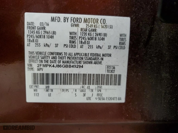 2016 Ford Edge SEL with VIN 2FMPK4J86GBB49294, listed as a Copart auction lot 50626795 with 226,464 mi miles and Non Repairable. Bid and sale history available at carsss.com. Image 13.