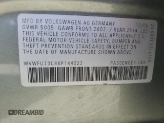 2006 Volkswagen Passat with VIN WVWFU73C86P144022, listed as a Copart auction lot 43802765 with 133,448 mi miles and Salvage title. Bid and sale history available at DreamBid. Image 13.