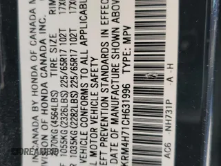 2012 Honda CR-V EX-L with VIN 2HKRM4H71CH631996, listed as a Copart auction lot 49314095 with 160,782 mi miles and Salvage Title. Bid and sale history available at carsss.com. Image 13.