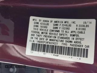 2015 Honda Accord LX with VIN 1HGCR2F38FA024227, listed as a IAAI auction lot 41746016 with 66,718 mi miles. Bid and sale history available at carsss.com. Image 9.