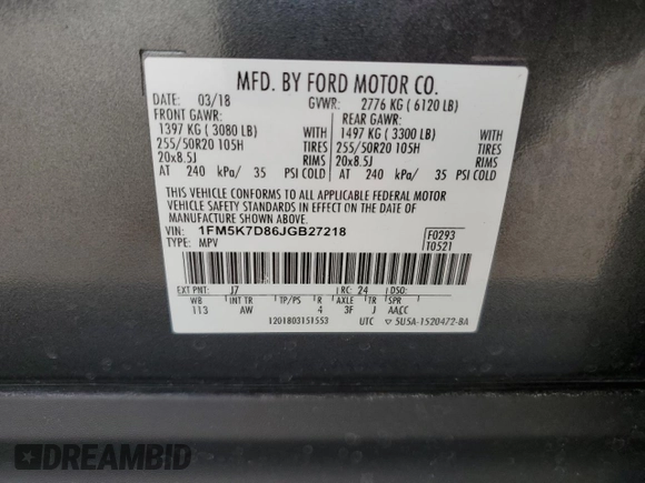 2018 Ford Explorer XLT z VIN 1FM5K7D86JGB27218, wystawiony jako Copart lot #66252515 z przebiegiem 88 254 mil mil oraz Szkoda całkowita • Salvage title. Historia ofert i sprzedaży dostępna na DreamBid. Obrazek 13.