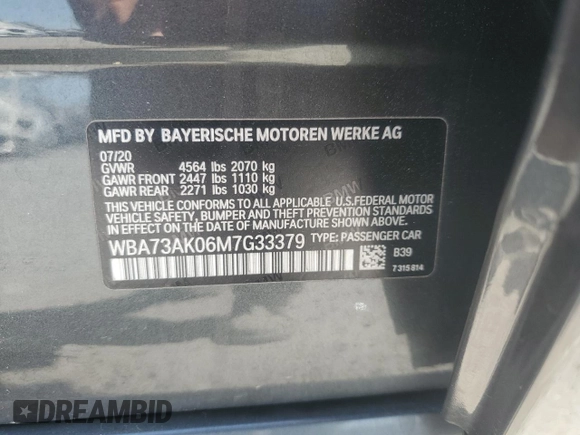 2021 BMW 2 Series 228i xDrive with VIN WBA73AK06M7G33379, listed as a Copart auction lot 53975125 with 32,571 mi miles and Salvage Title. Bid and sale history available at DreamBid. Image 12.
