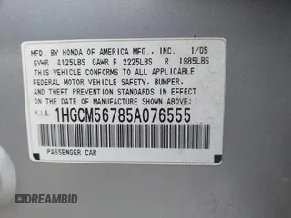 2005 Honda Accord EX z VIN 1HGCM56785A076555, wystawiony jako IAAI lot #41991003 z przebiegiem 239 344 mil mil oraz . Historia ofert i sprzedaży dostępna na DreamBid. Obrazek 9.