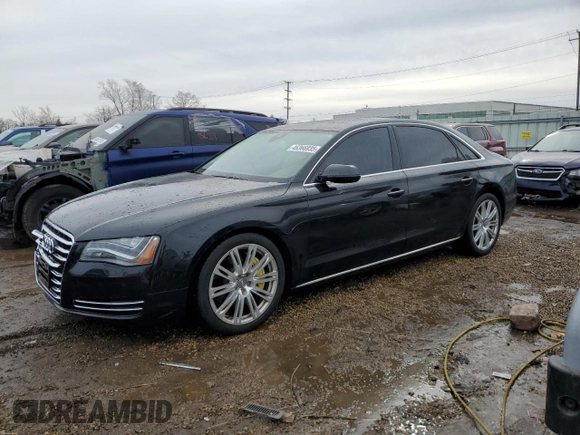 2014 Audi A8 4.0T with VIN WAUR2AFD1EN003630, listed as a Copart auction lot 46366935 with 101,747 mi miles and Salvage Title. Bid and sale history available at DreamBid. Image 1.