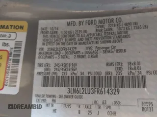 2015 Lincoln MKZ Hybrid with VIN 3LN6L2LU3FR614329, listed as a IAAI auction lot 41295489 with 103,909 mi miles and . Bid and sale history available at DreamBid. Image 9.