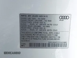 2015 Audi Q7 Premium Plus with VIN WA1LMAFE7FD022860, listed as a IAAI auction lot 41642235 with 202,624 mi miles and . Bid and sale history available at DreamBid. Image 9.