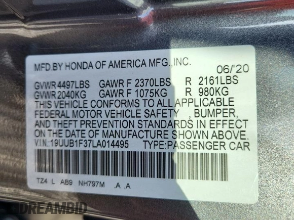 2020 Acura TLX with VIN 19UUB1F37LA014495, listed as a Copart auction lot 60960735 with 48,715 mi miles and Non repairable. Bid and sale history available at DreamBid. Image 12.