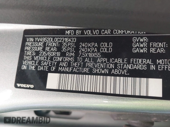 2012 Volvo XC60 3.2L с VIN YV4952DL0C2316433, выставлен на аукционе IAAI как лот 41496699 с пробегом 199 557 миль миль и . История ставок и продаж доступна на DreamBid. Изображение 9.