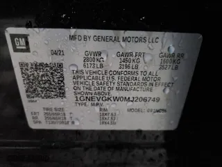 2021 Chevrolet Traverse LT Cloth with VIN 1GNEVGKW0MJ206749, listed as a Copart auction lot 45691765 with 62,539 mi miles and Salvage Title. Bid and sale history available at carsss.com. Image 14.