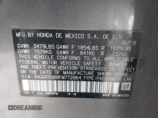 2015 Honda Fit EX-L with VIN 3HGGK5H88FM772964, listed as a IAAI auction lot 42020142 with 154,799 mi miles. Bid and sale history available at carsss.com. Image 9.