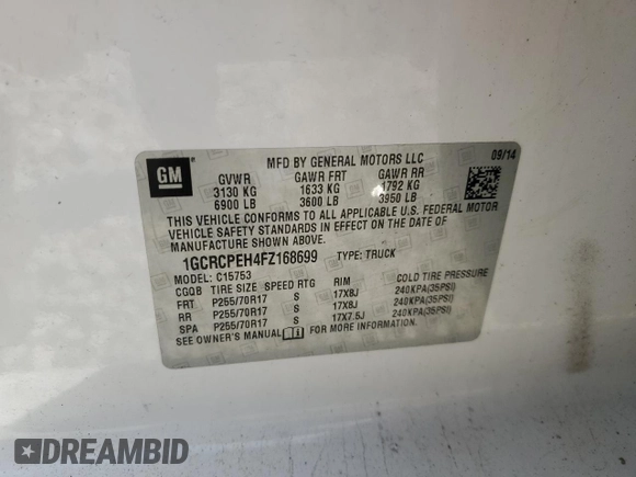 2015 Chevrolet Silverado 1500 LS with VIN 1GCRCPEH4FZ168699, listed as a Copart auction lot 55746185 with 184,605 mi miles and Clean Title. Bid and sale history available at DreamBid. Image 12.