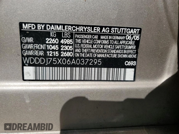2006 Mercedes-Benz CLS 500 with VIN WDDDJ75X06A037295, listed as a Copart auction lot 77282044 with 171,291 mi miles and Clean Title. Bid and sale history available at DreamBid. Image 12.