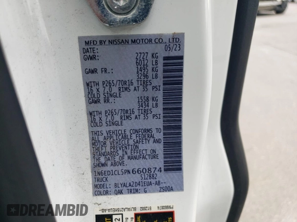 2023 Nissan Frontier S with VIN 1N6ED1CL5PN660874, listed as a Copart auction lot 64423685 with 36,435 mi miles and Clean title. Bid and sale history available at DreamBid. Image 13.