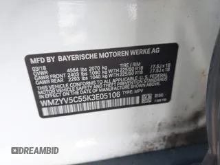 2019 MINI Countryman Cooper with VIN WMZYV5C55K3E05106, listed as a IAAI auction lot 41514627 with 69,399 mi miles. Bid and sale history available at carsss.com. Image 9.