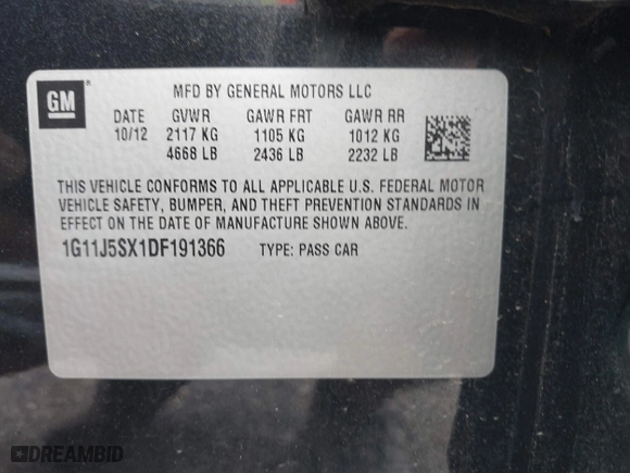 2013 Chevrolet Malibu LTZ with VIN 1G11J5SX1DF191366, listed as a IAAI auction lot 40121794 with 111,036 mi miles. Bid and sale history available at carsss.com. Image 9.