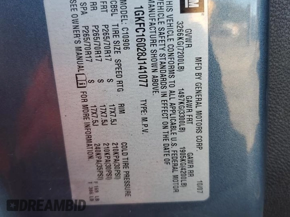 2008 GMC Yukon XL SLT 4SB with VIN 1GKFC16028J141077, listed as a Copart auction lot 42643305 with Not Provided miles and Salvage Title. Bid and sale history available at carsss.com. Image 16.