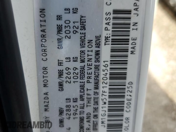 2015 Mazda 6 i Grand Touring with VIN JM1GJ1W57F1204561, listed as a Copart auction lot 49817125 with 160,213 mi miles and Salvage Title. Bid and sale history available at carsss.com. Image 13.