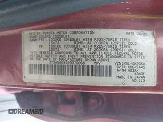 2002 Toyota 4Runner SR5 z VIN JT3HN86R329070068, wystawiony jako IAAI lot #41650963 z przebiegiem Nie podano mil oraz . Historia ofert i sprzedaży dostępna na DreamBid. Obrazek 9.